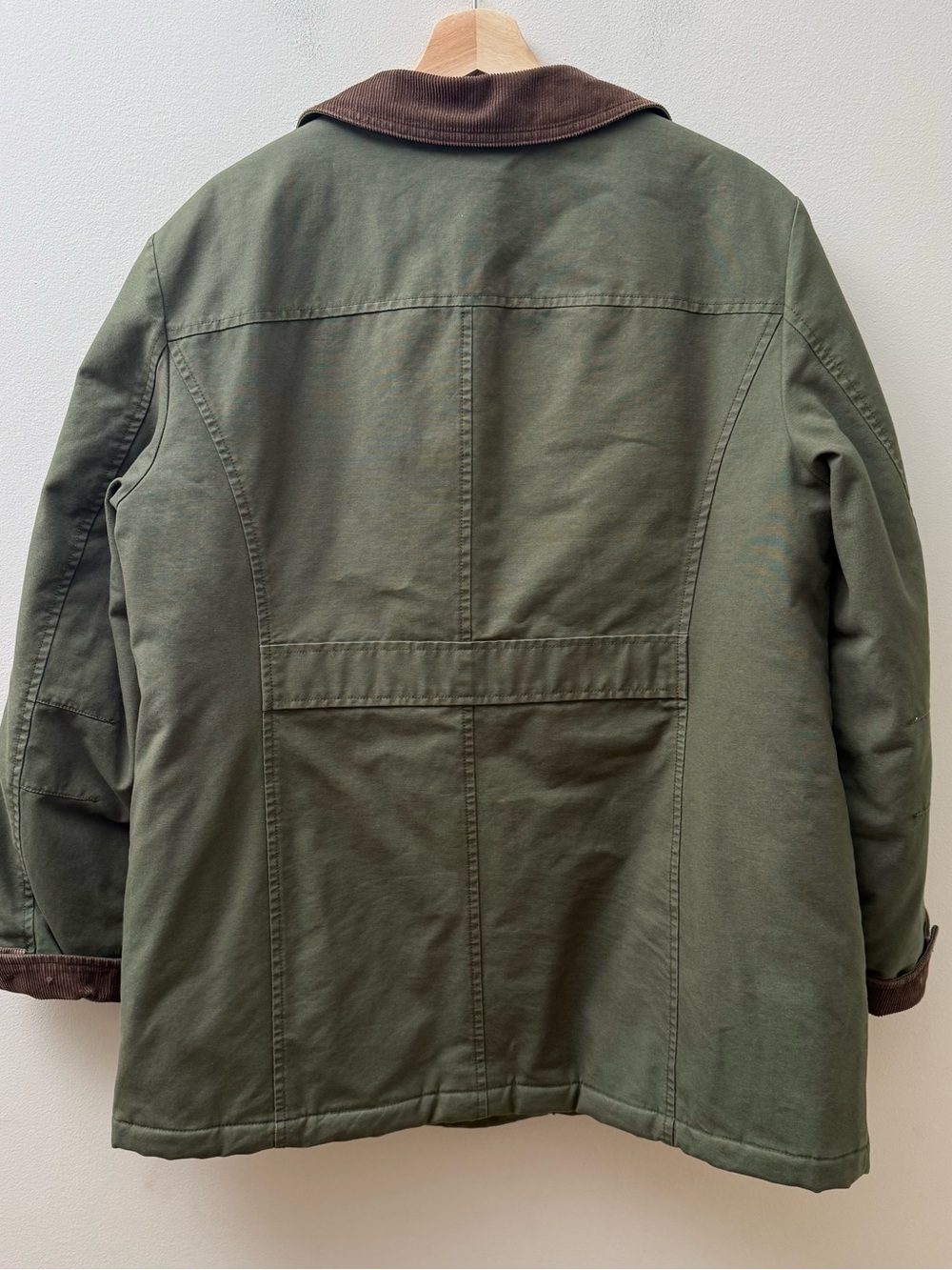 L.L. Bean Olive Green Barn Jacket with Brown Corduroy Collar - Picture 6 of 10